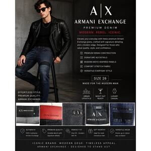 Armani Exchange AX Moto Biker Jeans Mens 26 Slim Dark Wash Designer Denim